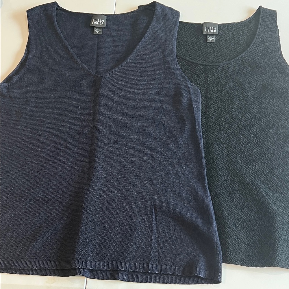 Eileen Fisher - bundle of 2, Black/Navy Scoop/V-Neck Tank Tops, small